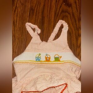 Silly goose hand smocked Orange Gingham Seaside Hand Smocked Romper size 3